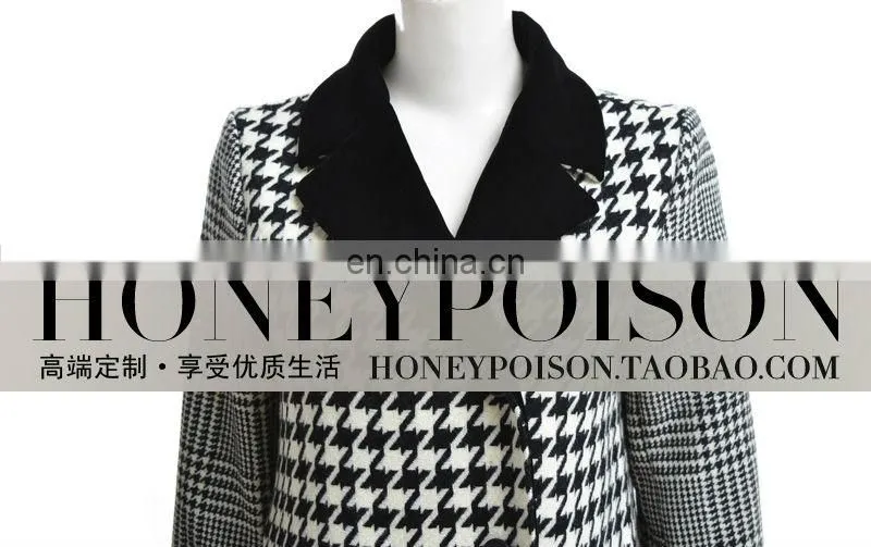 2014 best selling houndstooth velour woollen coat