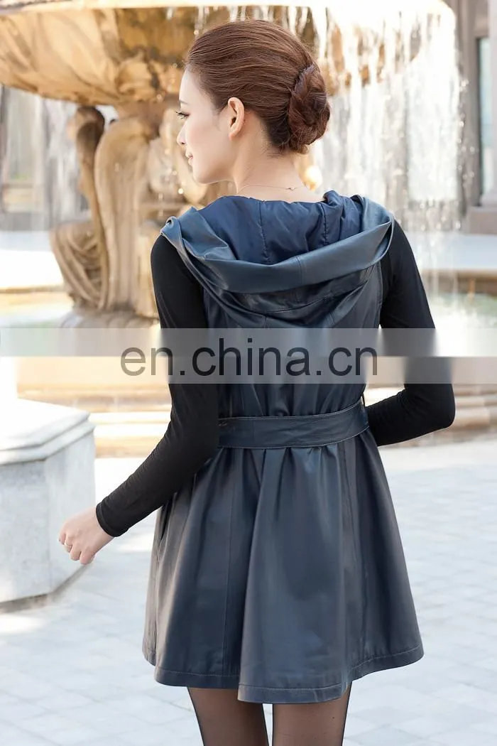 ladies black genuine leather waistcoat with zipper and waistbang