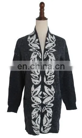 White Leaves Long Sleeve Knit Sweater Jacquard Cardigans for women