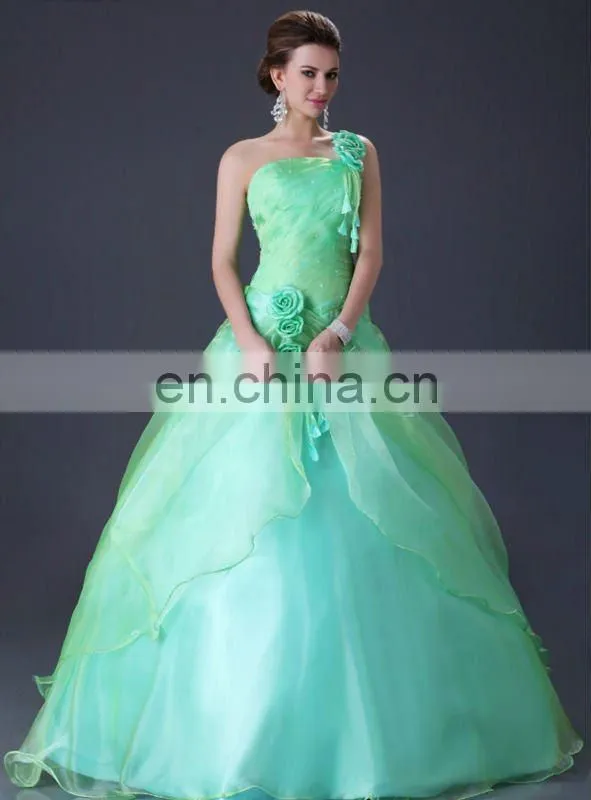 Grace Karin New Style One Shoulder Green Quinceanera Dresses CL2678