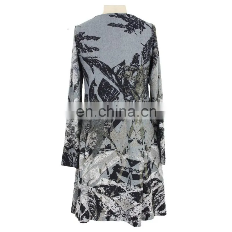 New 2017 Printing Long Sleeve Midi skater Dress