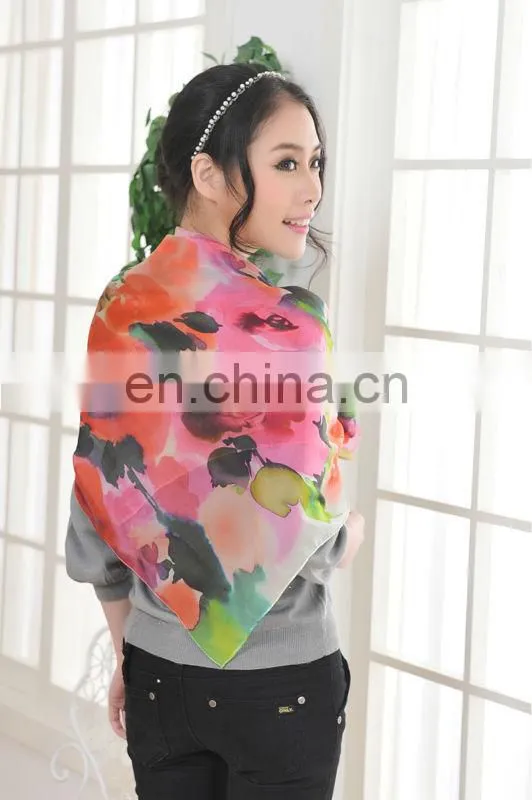 Digital Printed 100%Silk Square Chiffon Scarf