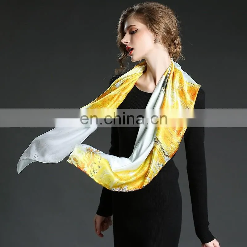 100%Silk Satin women's elegant silk scarf 110*110