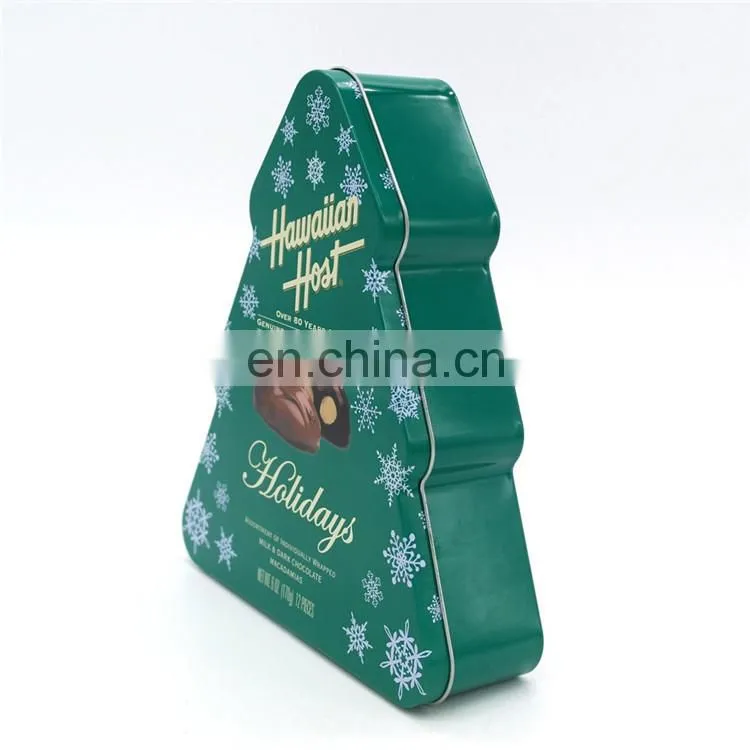 christmas tree trinket tin box/christmas tree stand tin box for chocolate