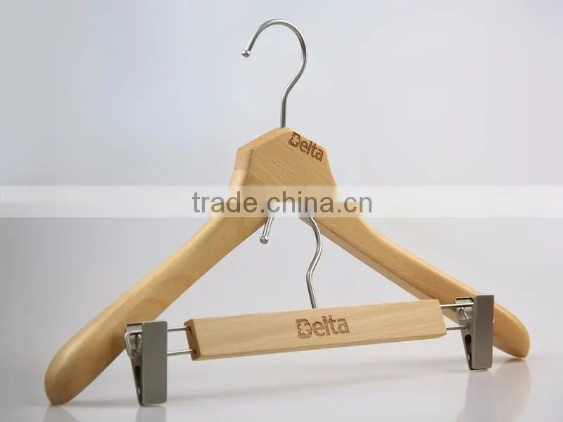 2016 new product natural wooden clothes hanger with trousers hanger