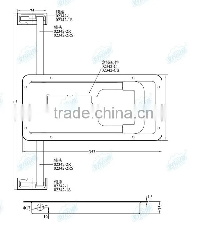 02342C Key lock stainelss steel /steel recessed handle trailer side door lock