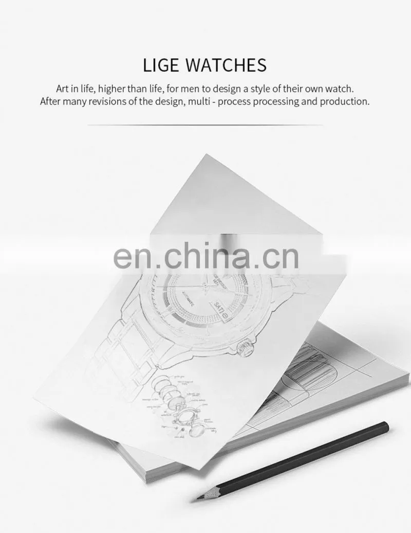 LIGE 6809 Mens Automatic Mechanical Watches 100m Waterproof Date Clock Diving Wristwatch Stainless Steel Watch