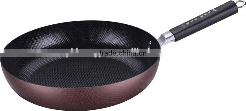 Carbon steel non stick wok with wooden handle