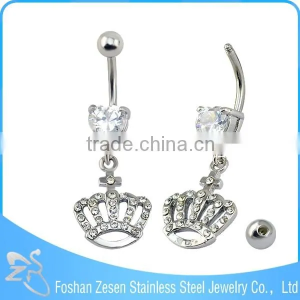 Stainless steel female belly ring piercing dangling crown bijoux body jewelry
