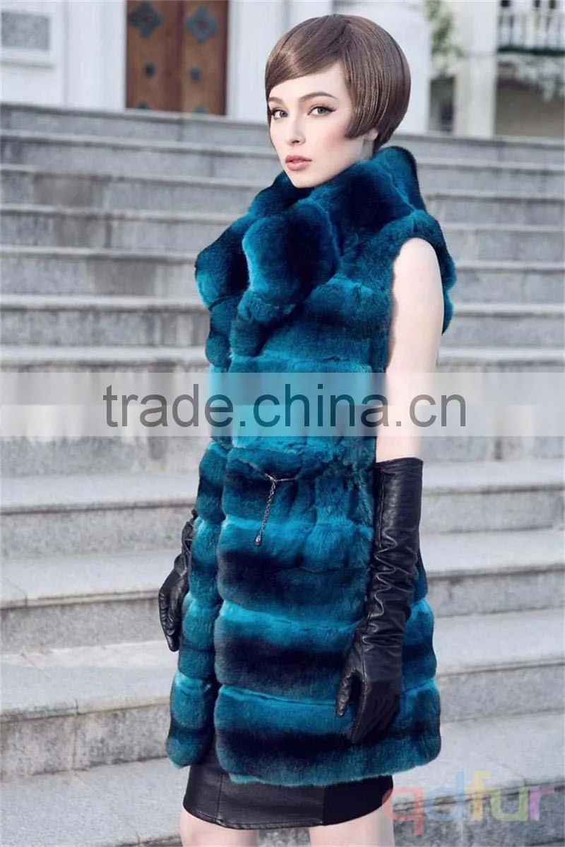 QD30078 Womans Clothes of Chinchilla Fur Vest Designs Vests for Women Fur Gilet Vest