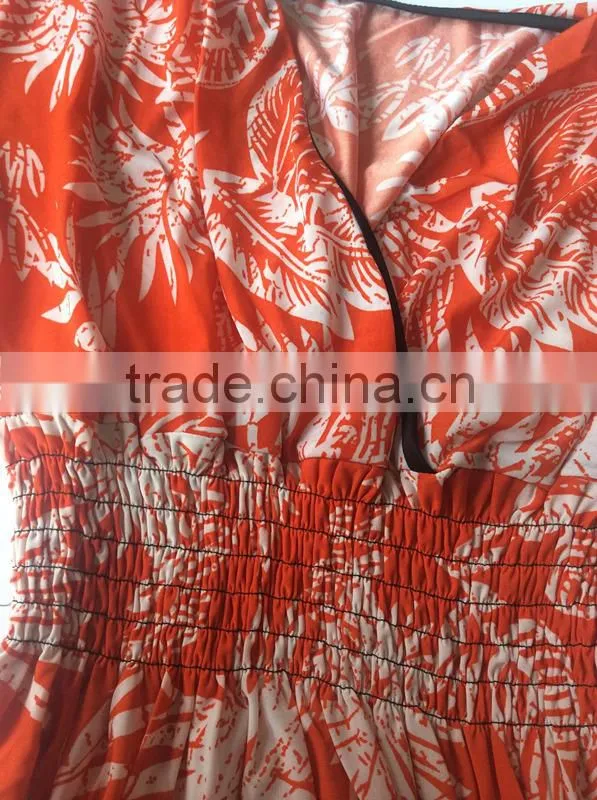 Deep V Collar White Leaves Short Sleeve Big Size Dress