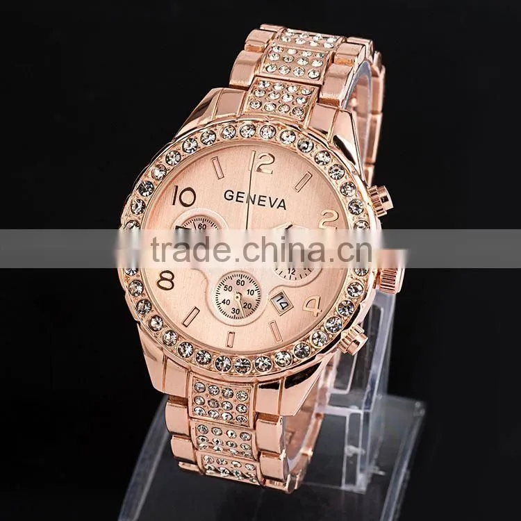 Diamond Geneva Watches Women Stainless Steel Quartz Watch Military Crystal Gold Watches relogio feminino montre femme