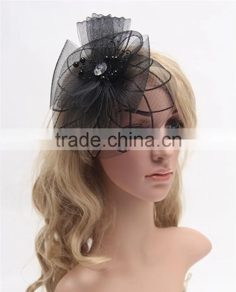 DSFC0001 Vintage Wedding Holiday Fascinator Cocktail Hat For Women French Veiling Hair Headband Lady Party Accessory
