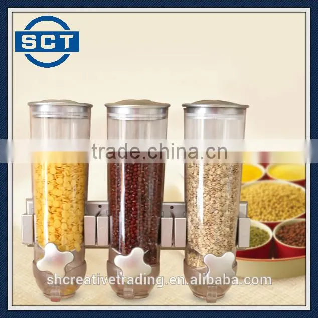New Space Wall Mount Dispenser Triple Kitchen Dry Food Cereal Canister Storage