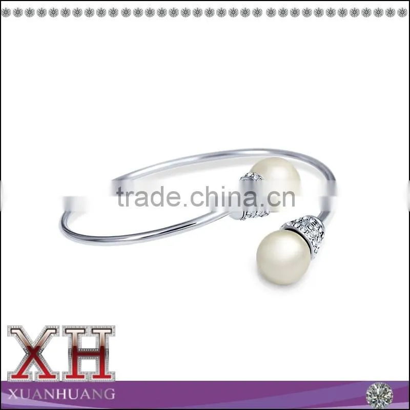 XH Jewelry Pearl Open Cuff Bangle Bridal Bracelet