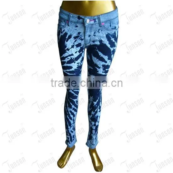 Lady's tie dye bleach jeans JS-10930# blue