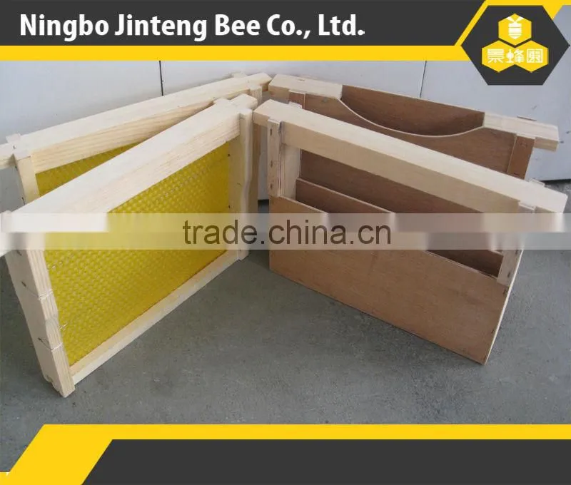 Mating beehive pine wooden frame with foundation