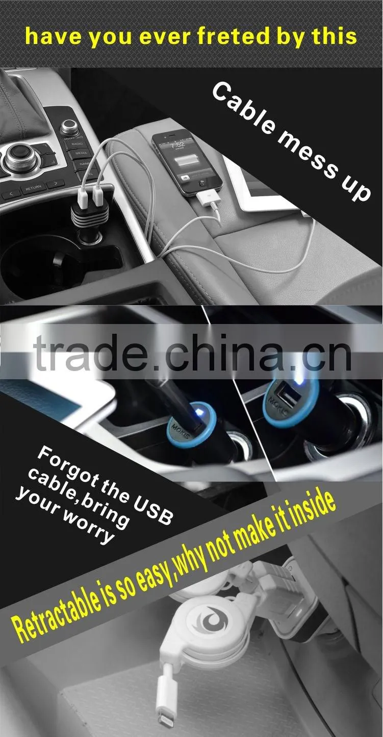Bargain price new design usb car charger with a built in micro usb cable for Android in car