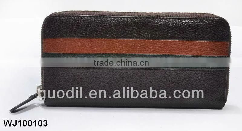 Color block pebble genuine leather zip around leather wallets