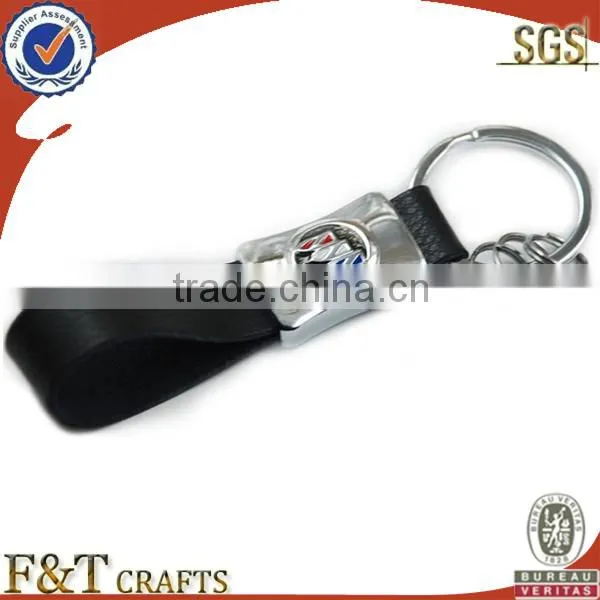 business metal laser engraved nice quality pure real keychain leather strap