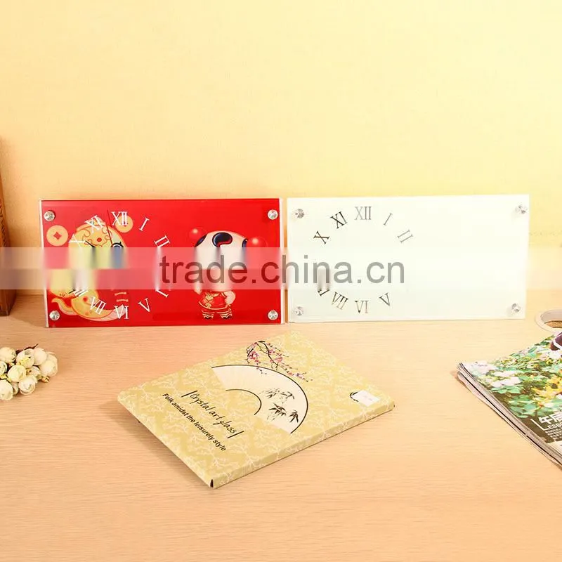Rectangle shape glass photo frame with clock made in China