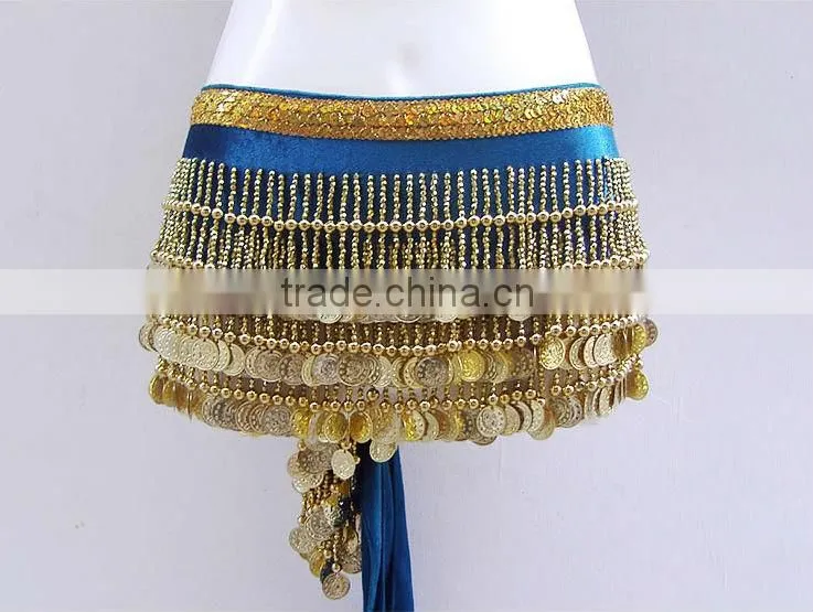 SWEGAL 2013 1color princess fashion sex belly dance 3layer coinbelt hip scarf