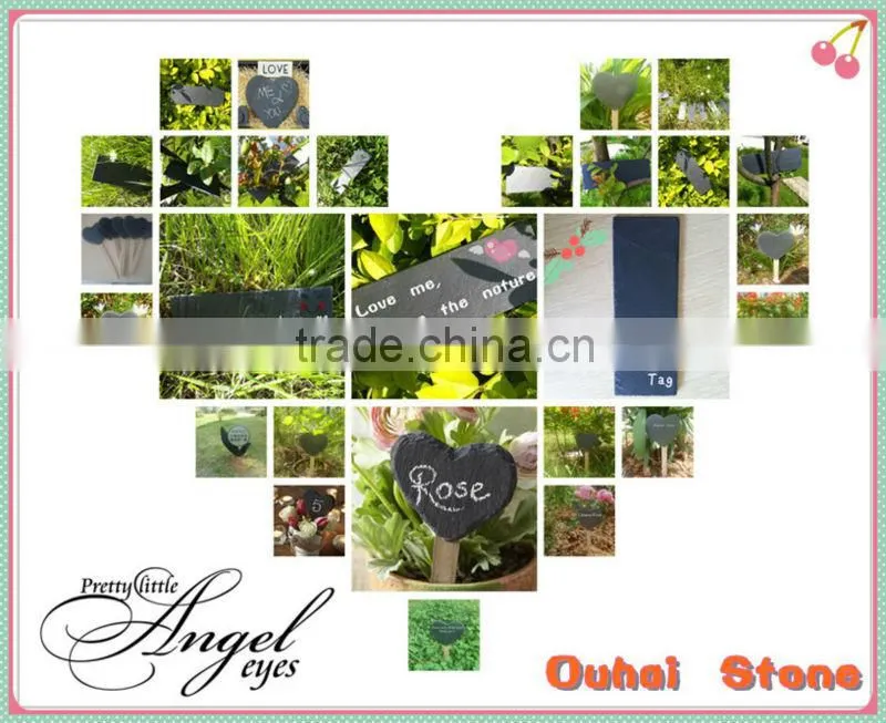Eco-friendly natural slate stone plant label with wooden stick