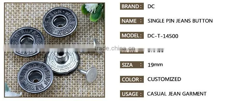 19MM Single Pin Jeans Men's Buttons for Pants