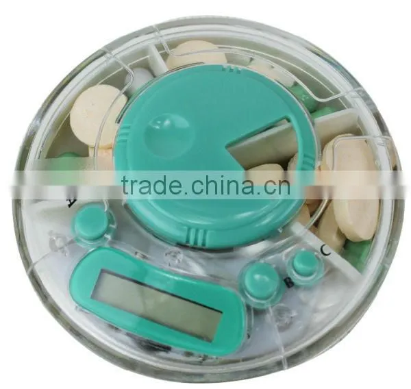 Multifunctional Round Shape 4 Compartments Alarm Pill Box digital Timer Countdown Timer