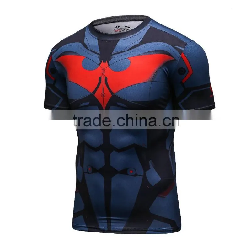 Avengers superman/bat-man marvel cartoon super hero clothing apparel men's slim fit digital print round neck short sleev t shirt