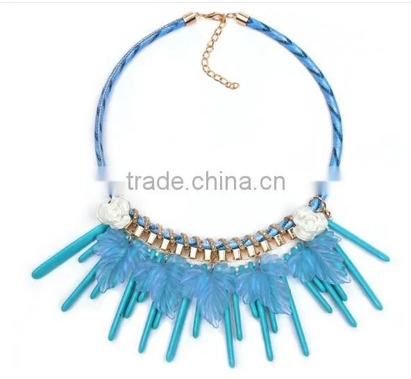 2016 New fashion bib collar Leaves Tassels chunky luxury choker necklace