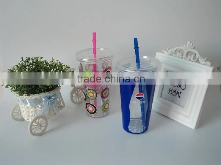 Colorful 24OZ Single Wall Plastic Straw Cup