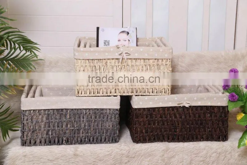set of 3 maize weaved storage baskets with lining-grey