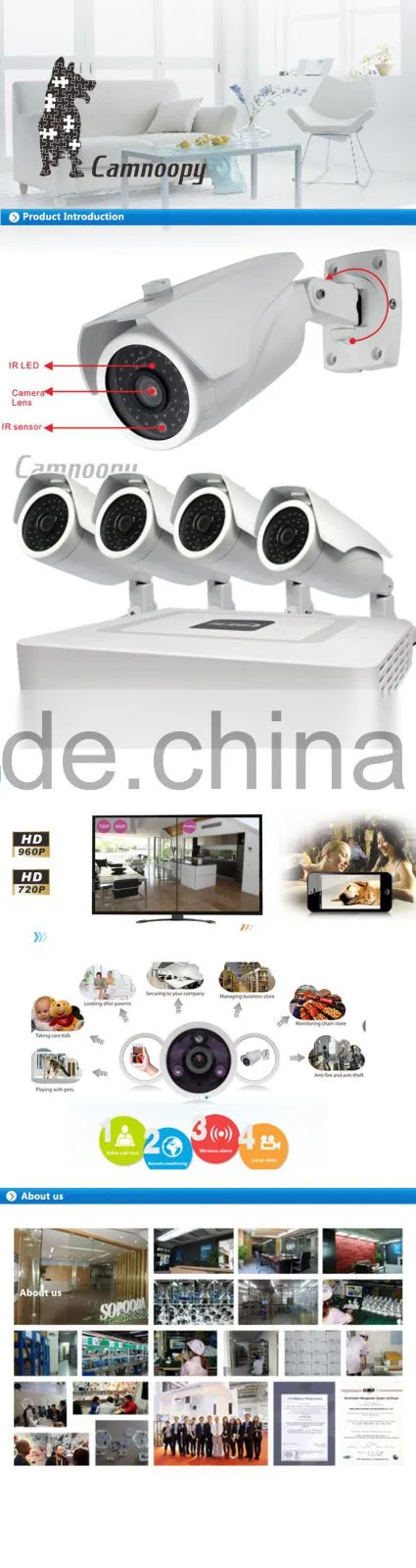 H.264 P2P CCTV Surveillance System 4x 720P IP Camera POE CCTV NVR Kit