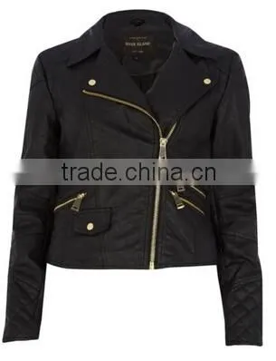 WINTER WOMAN BLACK FAUX FUR COLLAR PU BIKER JACKET