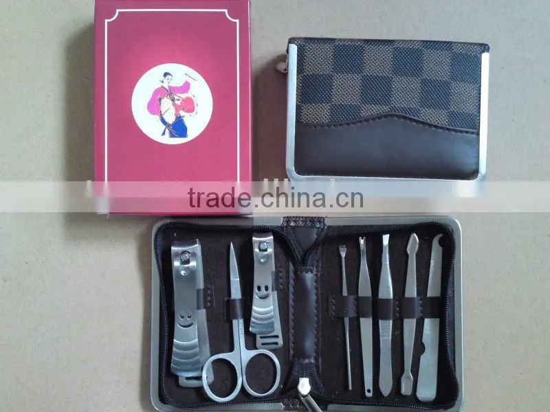 MRT-034 8pcs PU bag with colored box stainless steel ladies manicure set