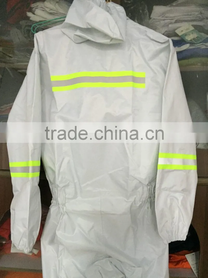 White coverall with reflective tapes 200D oxford/PVC coating