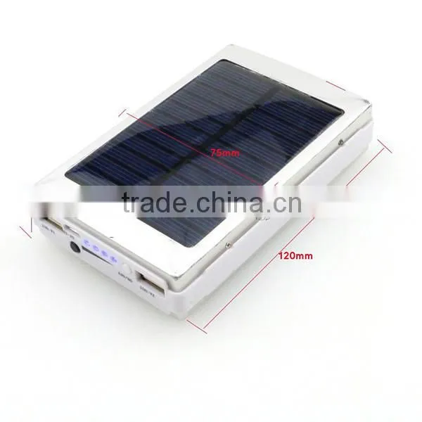 6000mAh Two-sided Dual-USB Solar Power Bank LED Torch Light for iPhone Silver