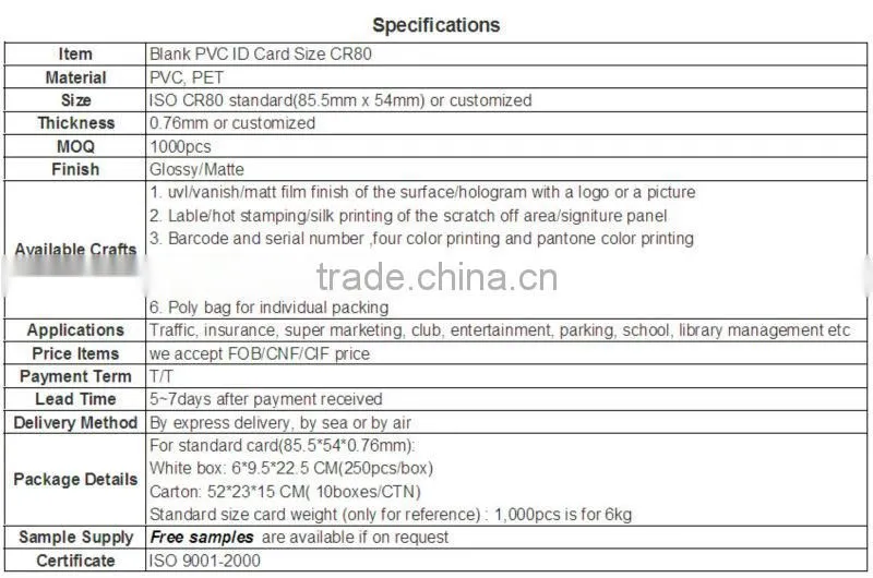 PVC blank card white color