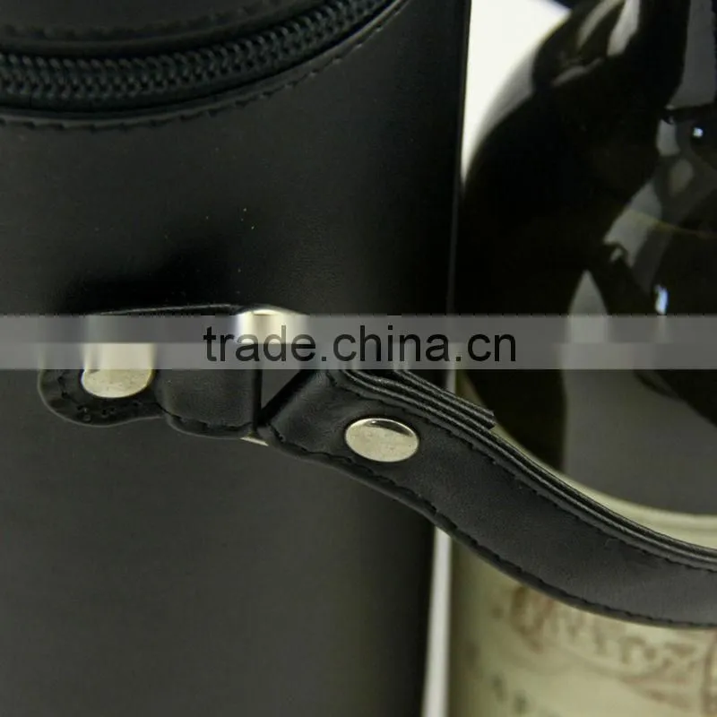 PU leather wine bag with belt and lid