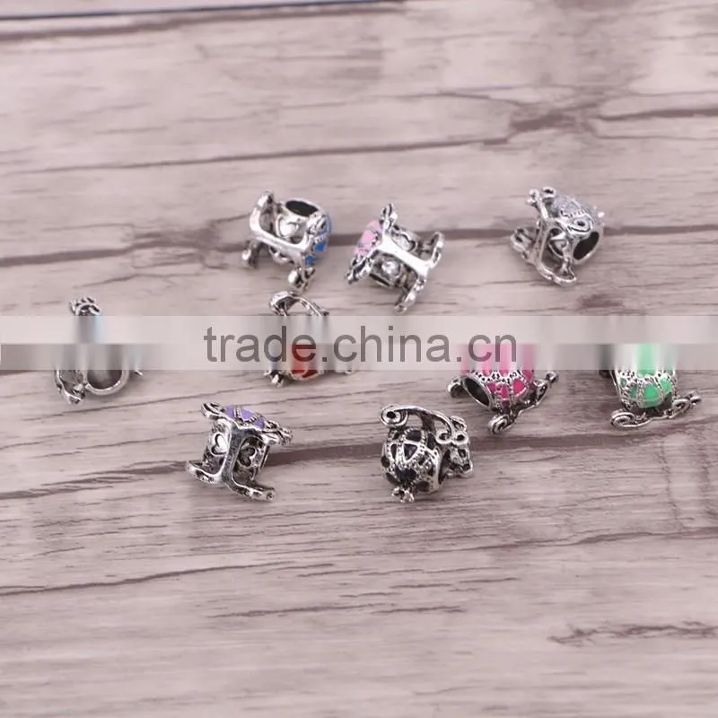 Mini Cute Style Enamel Pumpkin Cars Charm Beads,New Big Hole Silver Plated Beads Fits Charm Bracelet for Women