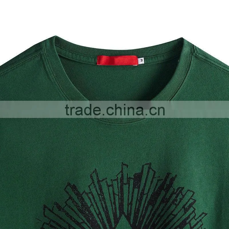 Mens Green Cotton T-shirt Custom Water-based Pigment Printed T-Shirt