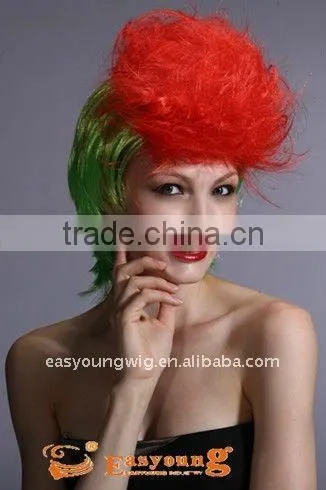 Crazy halloween wig, cheap green color hair party wig,rainbow wig, clown wig