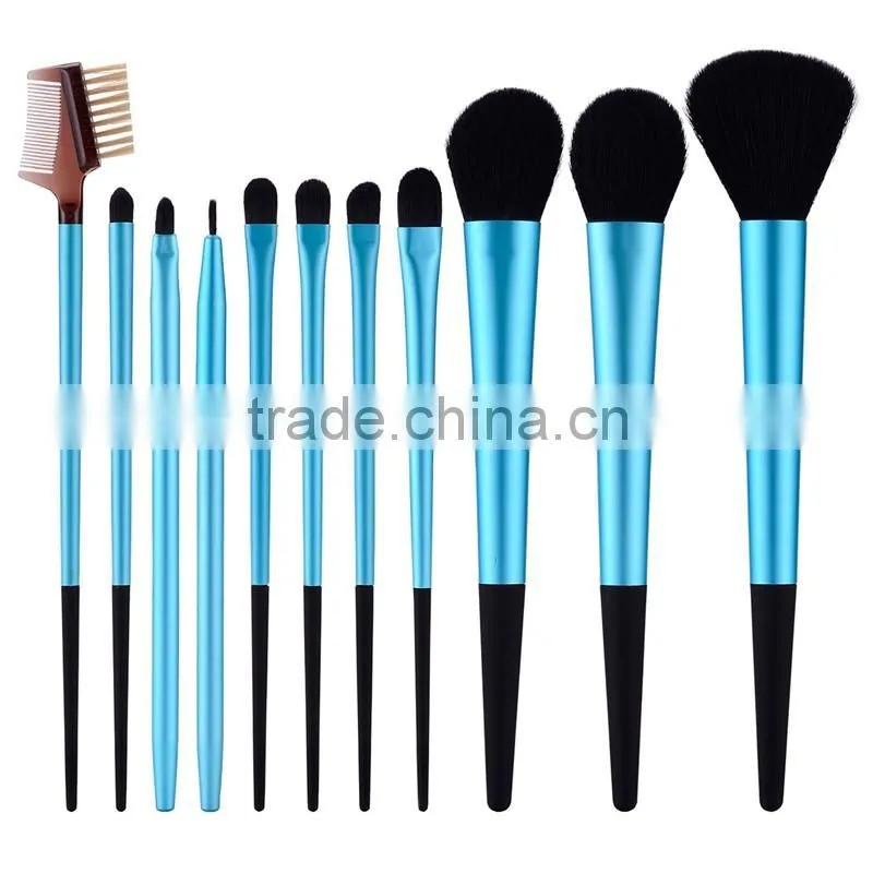 professional 11 pieces Metal handle makeup brush set,Tapered Handle makeup brush set