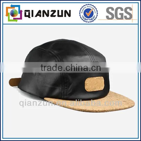 High quality custom leather 5 panel snapback cap
