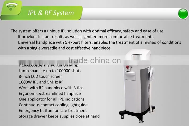 IPL hair removal machine,a unique IPL solution with HERAEUS(Germany)Xenon lamp,used for hair removal and photorejuvenation