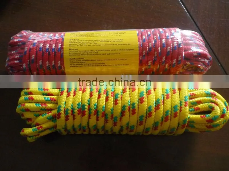 PP braided rope colorful with non-woven core 16strands