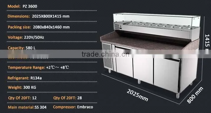 Stainless Steel Commercial Pizza Refrigerator/Pizza Work Table/Pizza Prep Table Refrigerator