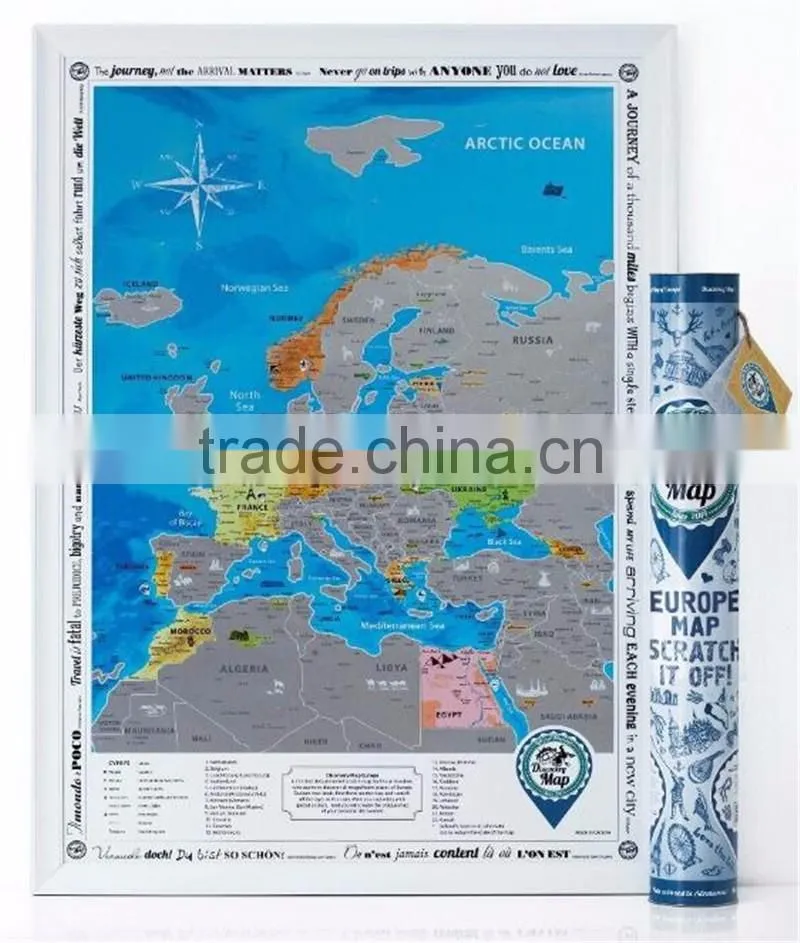 Detailed Europe Map with Scratch off Stickers Large Size Tube Packaging