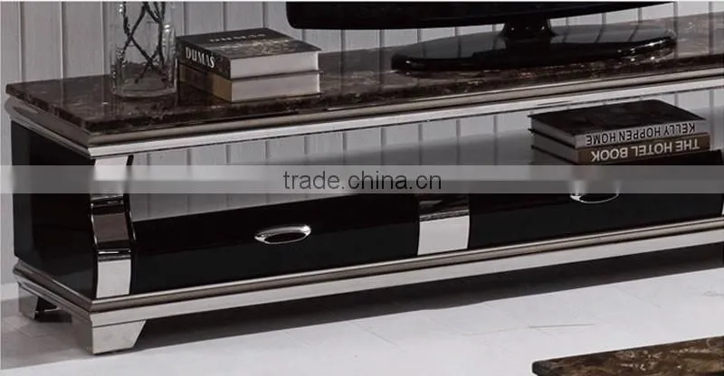 hot selling royal luxury high gloss stainless steel TV stand/cabinet design E1073 black
